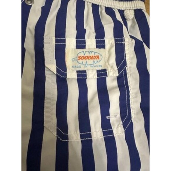 Soobaya Men’s Blue &White Striped Swim Shorts Trunks Size Medium - Picture 5 of 8